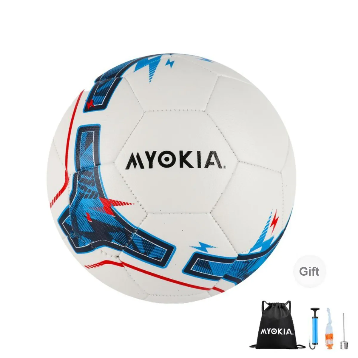 MYOKIA Size 5 Soccer PU Hand Stitched Soccer Ball Unisex White Blue