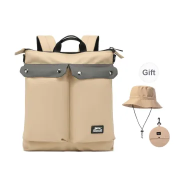 Slazenger Large Capacity Water-Repellent PU Backpack Unisex Vintage Gray/Khaki