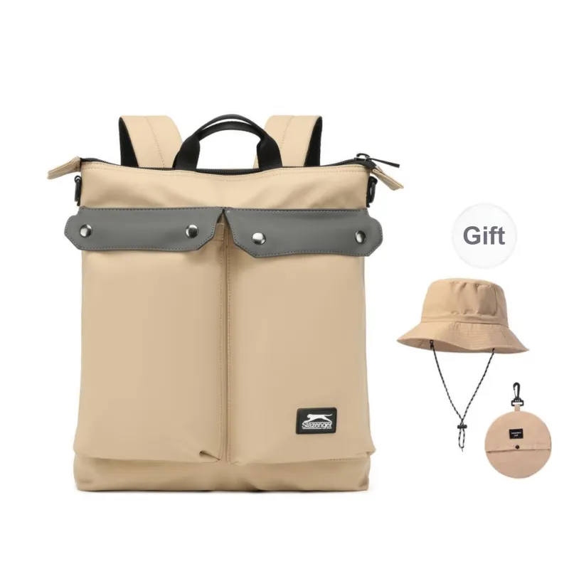 Slazenger Large Capacity Water-Repellent PU Backpack Unisex Vintage Gray/Khaki-6