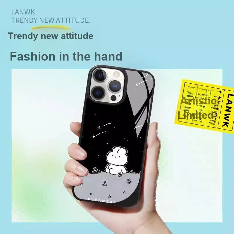 LANWK Glass Material Gazing At The Starry Sky Magnetic Phone Case Compatible With Apple IPhone 14/15/16/Pro/Pro Max-3