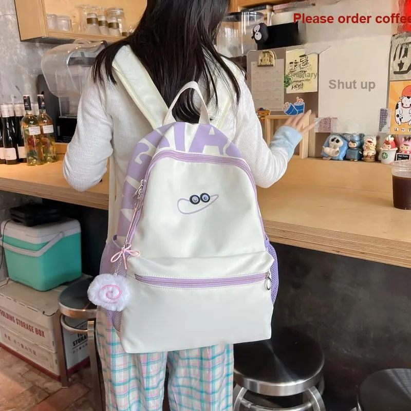 KAKAXI Composite Cloth Backpack Unisex Black/White/Pink/Blue/Purple-2