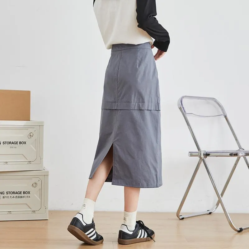 Tonlion Casual Long Skirt Women's Mist Gray-1