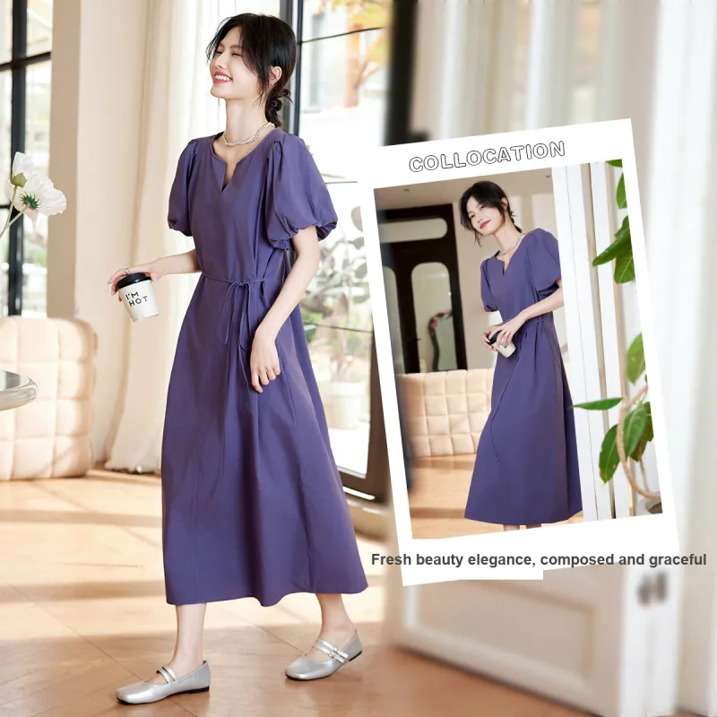 Still Quiet Short Sleeved Dress Women's Purple-4