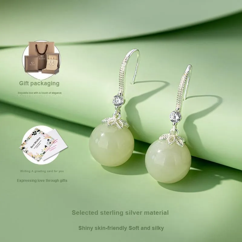 QLADY Earrings Green Jade Women's-6