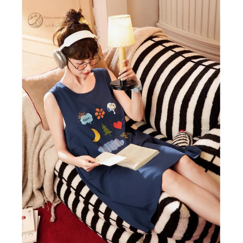 Gongdie x SNOOPY/, Nightgown Women's Gift Box Set Dark Blue-3