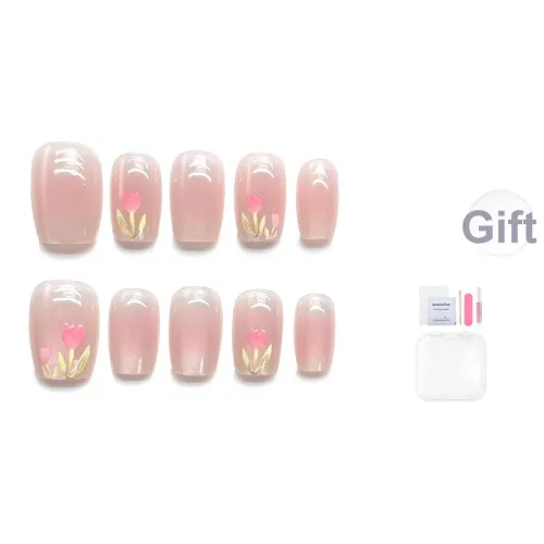 Yun Yue Joe Освежающий Тюльпан Осветляющий Кошачий глаз Осветляющий False Nail Розовый Прозрачный Короткий LADDER 15mm