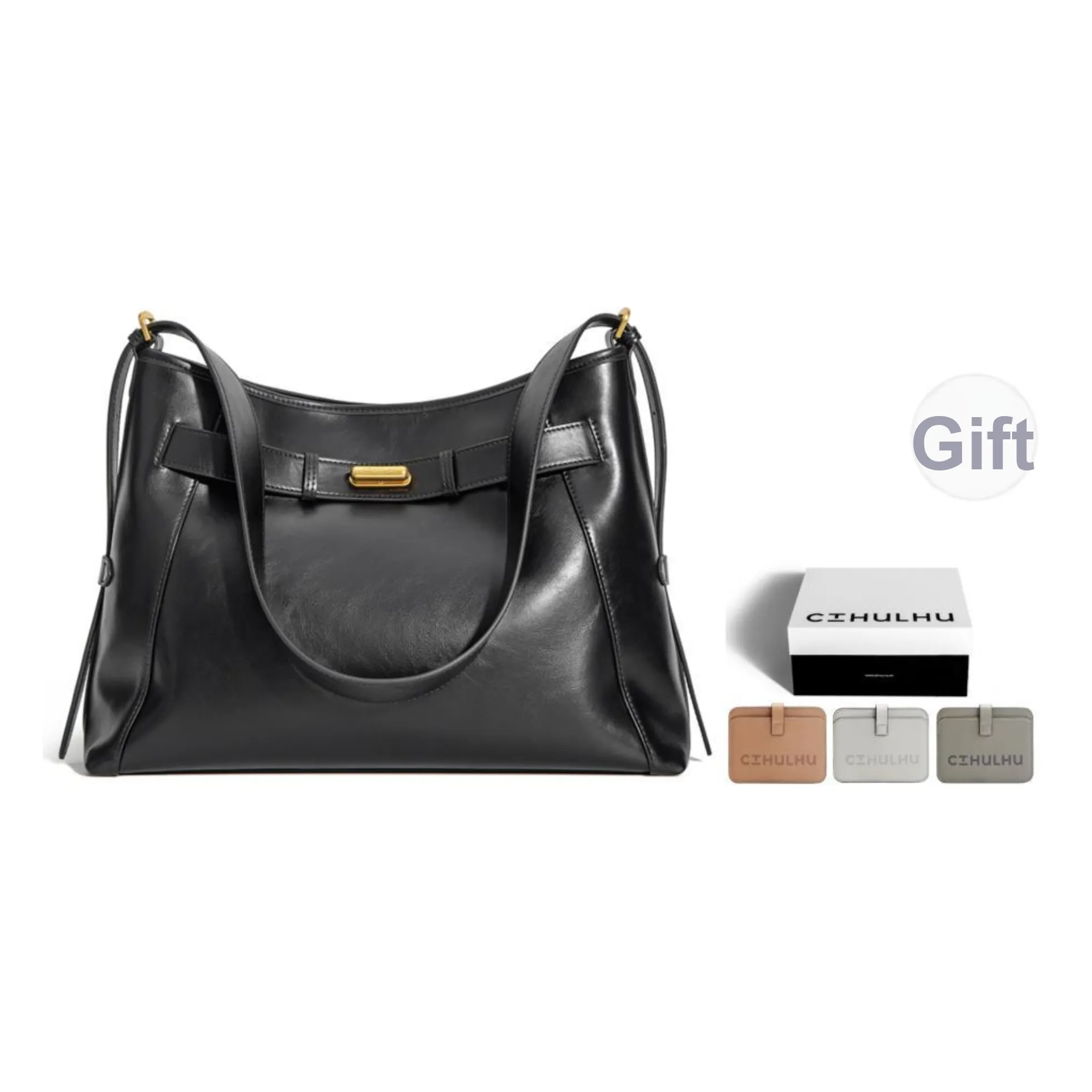 Cthulhu Cow Leather Large Capacity Gel Tote Bag Shoulder Bag Large Size Women's Brown/Black