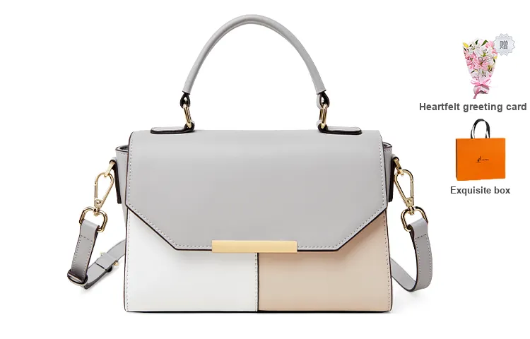 L'ALPINA Cow Leather Handbags Shoulder Bag Crossbody Bag Regular Women's Gray & Apricot White-10