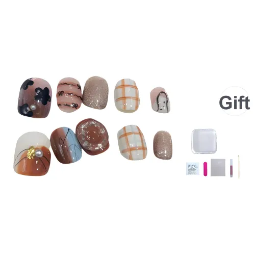 JIDUOMENG Handcrafted False Nail Готовый товар с карамельным стилем Майярд ручной рисунок клетчатый дизайн