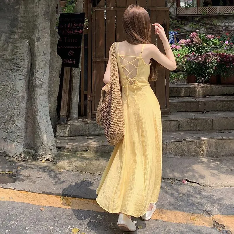 KUNZHUDAXIANG Slip Dress Women's Yellow-5