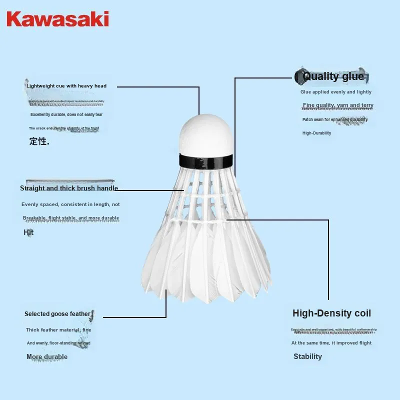 Kawasaki 6 Pack Goose Feather Indoor Outdoor Windproof Shuttlecocks-3