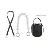 Black Adjustable Shoulder Strap 93-113cm+Handheld Pearl Infinity Clasp Silver 32cm