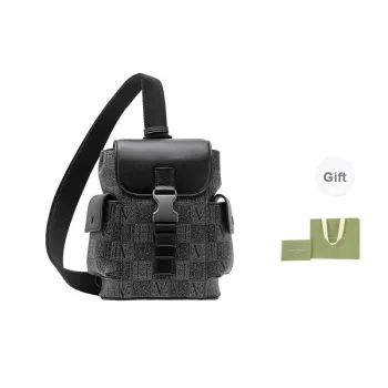 VANESSA HOGAN Monogram Cow Leather Sling Bag Small Size Unisex Black