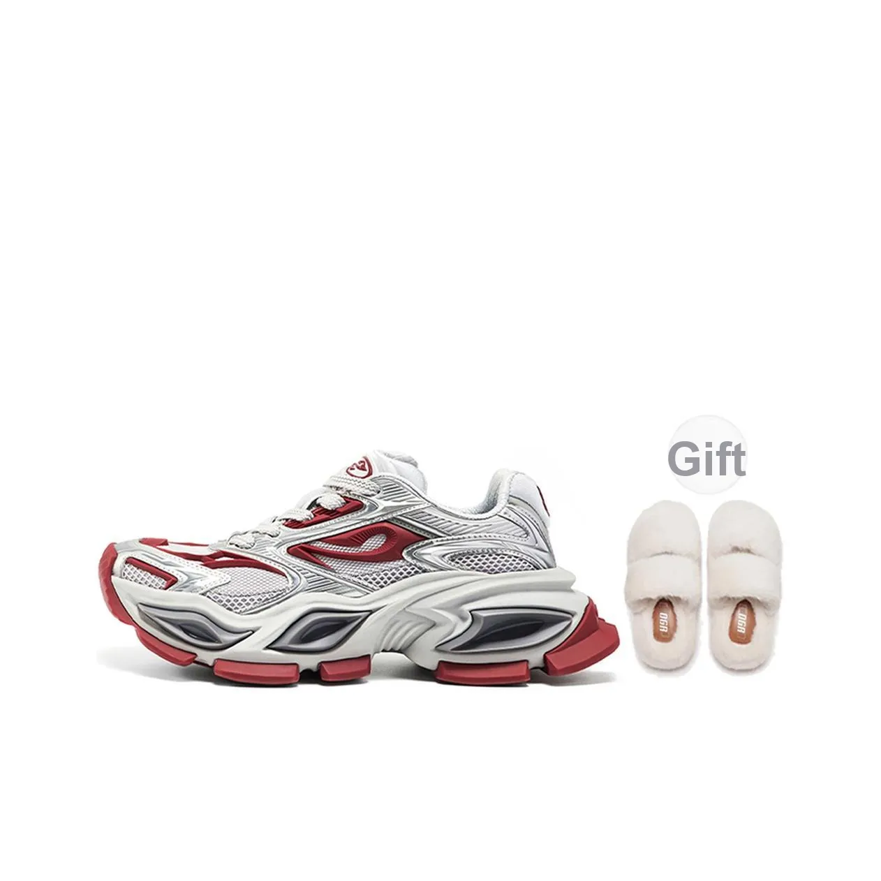 OGR Chunky Sneakers Unisex Low Top Gray Red