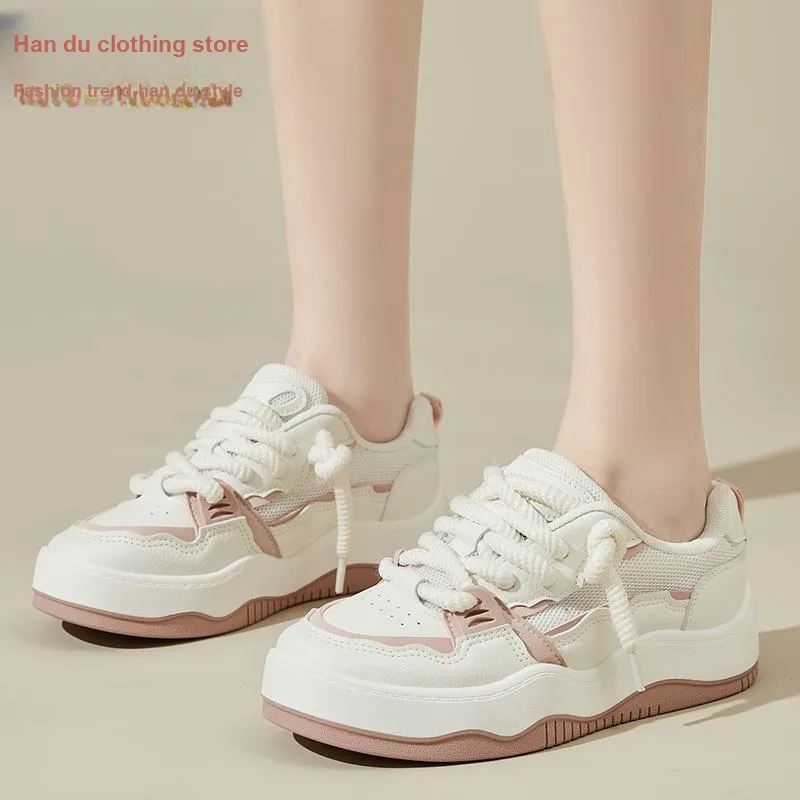 HSTYLE Slip-Resistant Cushioning Wear-Resistant Low-Top Skateboard Shoes Women's Beige Pink-4
