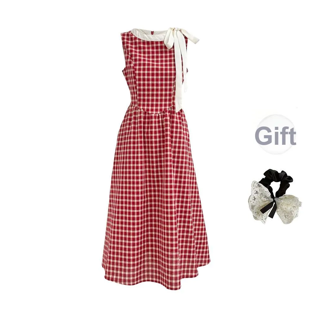 PAVEA Sleeveless Dresses Women's Red+Hair Tie Comes With