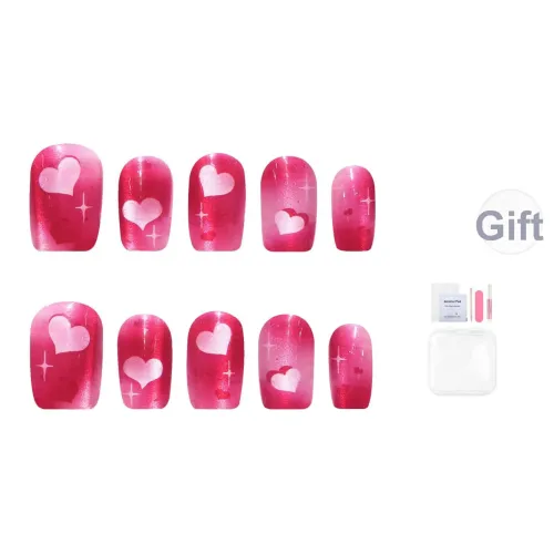 Yun Yue Joe Сердце Cut Out Фестиваль Циси Смешанный Румяна Мягкий Персиковый Red Valentine День Волшебника False Nail Короткий LADDER 14mm