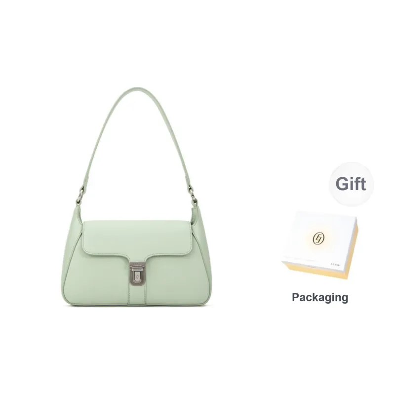 FERIA Cow Split Leather Envelope Shoulder Bag Women's Green-4