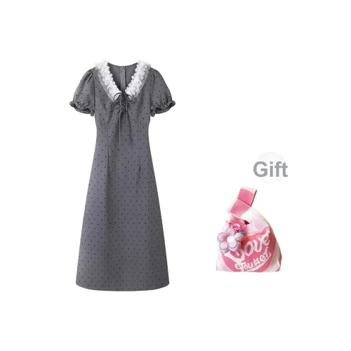 BDGU Короткий рукав Платье Женское Серое