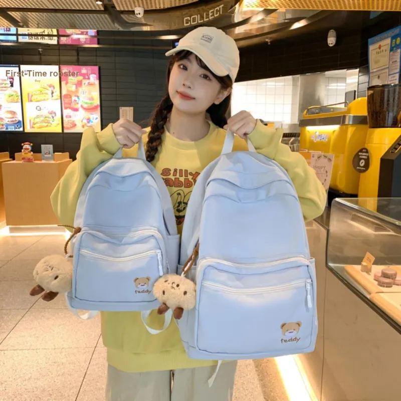 BUBM Nylon Backpack Regular Unisex Light Blue/Light Green/Yellow/Ecru/Pink/Black-8