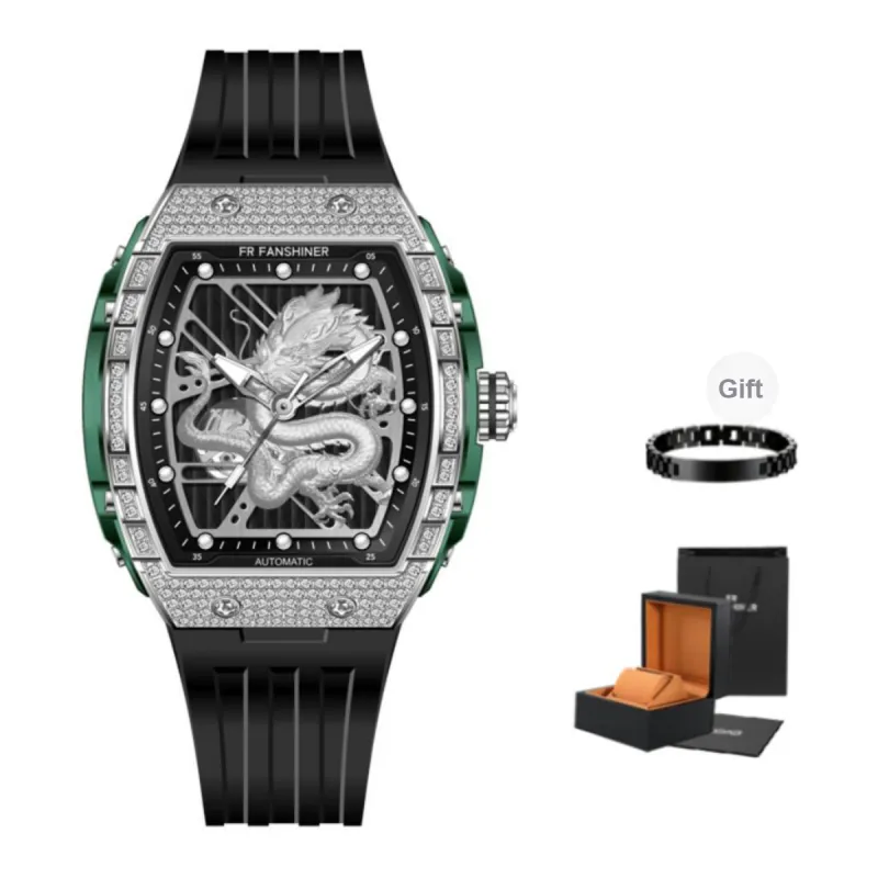 FR Automatic Mechanical Movement Silicone Strap Men's Watches Black Dial-5