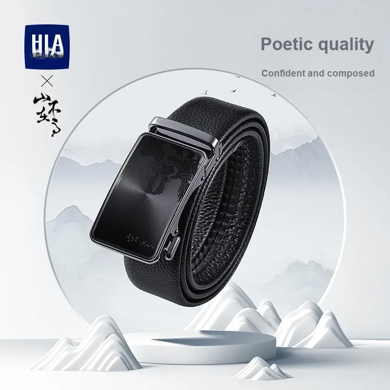 HLA Top Grain Cow Leather Belts Men's Width  3.5cm-3