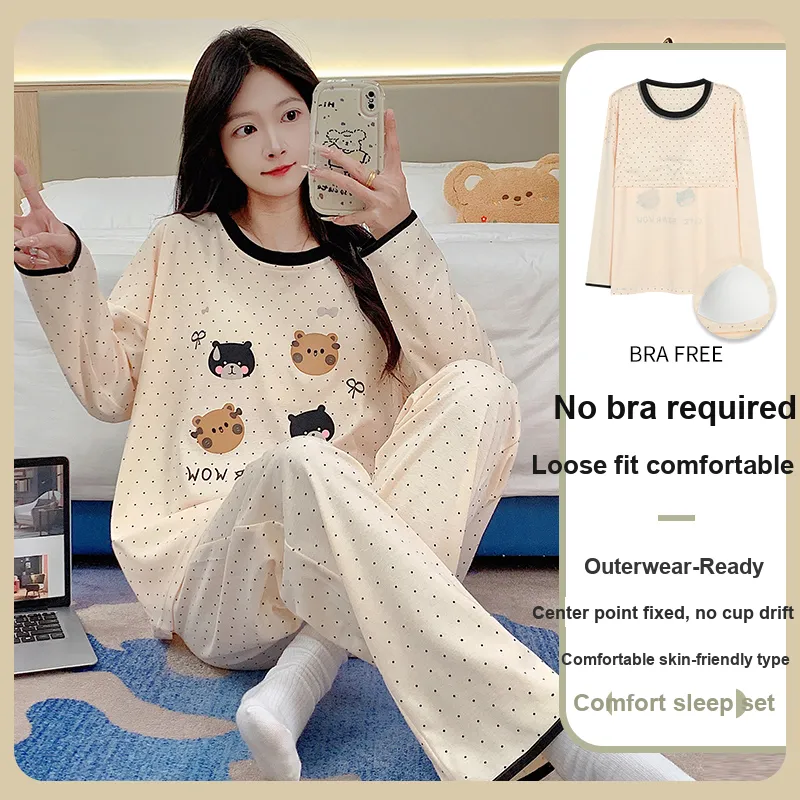 BONAS Pajama Set Women's Polka Dot Bear-3