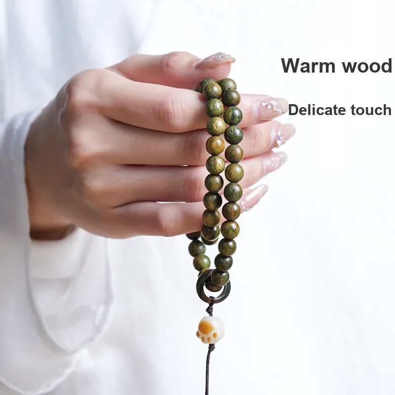 GUMUJIANG Green Sandalwood Wooden Bracelets Unisex-4