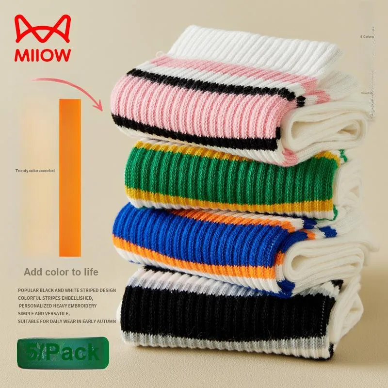 MIIOW Mid Calf Socks Women's 5 Pack-1