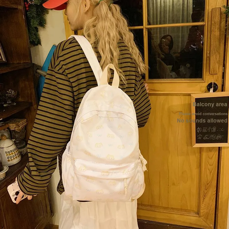 KAMLUI Nylon Fabric Backpack Unisex Ivory/Yellow-13