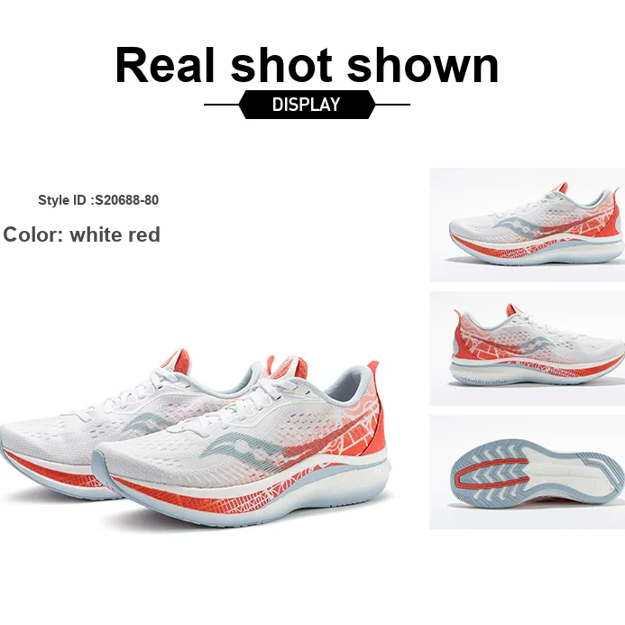 Saucony Shock Absorbers With Slip Resistant Features Low Top Carbon Plate Marathon Running Shoes Unisex White Red-9