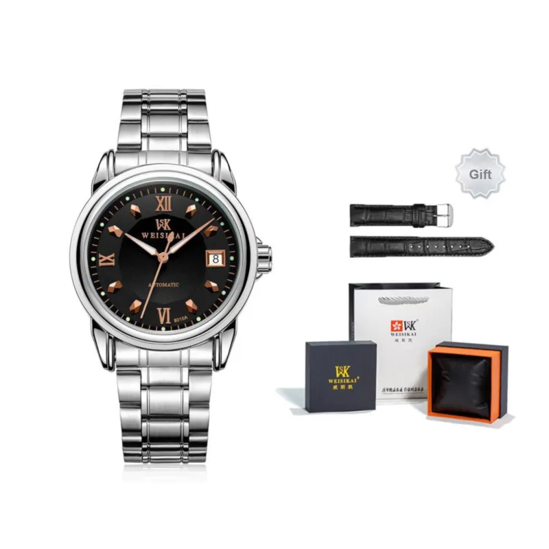 WSK Mechanical Movement Stainless Steel Watchband Men's Watches White Dial-8