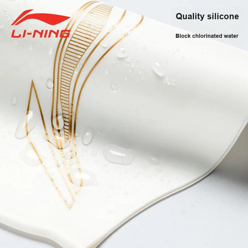 LiNing Swimming Caps Silicone Professional Fashion Swimwear Equipment Unisex 23CM White-4