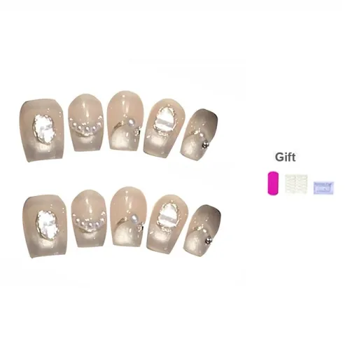 XIBI Handcrafted False Nail Кошачий глаз Роскошь Укороченный Премиум Накладные ногти Patch Короткий LADDER Розовый Градиентный