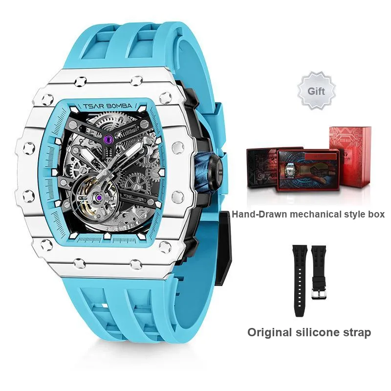 TSAR BOMBA Automatic Mechanical Movement Silicone Strap Watch Men's Watches Black Dial-28