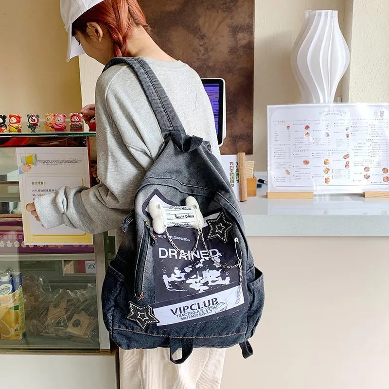Yalu Fabric Backpack Regular Unisex Denim Blue/Denim Black-9
