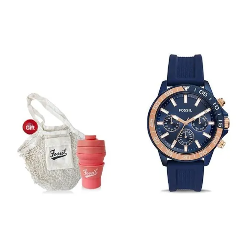 FOSSIL Наручные часы Кварцевый механизм Силиконовый ремешок 45 мм Синий циферблат Мужские часы BQ2498