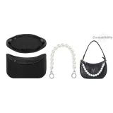 [MLB Black Shoulder Bag with Black Dralon Liner]+2.0 Wide Pearl Infinity Clasp Silver 38cm