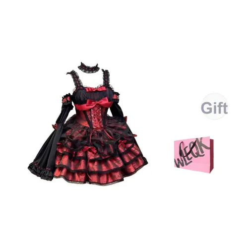 CTRTRC Черно-красная Юбка+Шея COVER+Рукав Женские Лолита Платья
