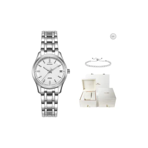 GOLGEN Механический механизм ремешок из нержавеющей стали женские часы белый циферблат