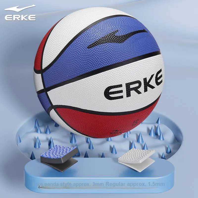 Erke Rubber Basketball Red White Blue Size 5 Ball Training Competition Unisex-4