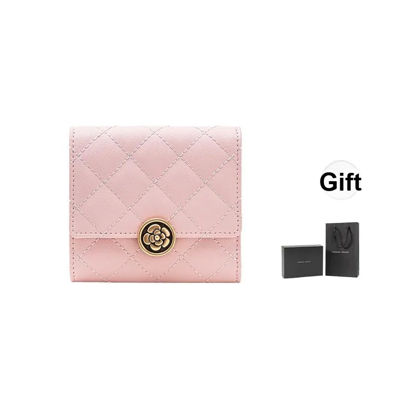 VANESSA HOGAN Lingge Series Cow Leather Wallet Small Size Women's Pink/Black
