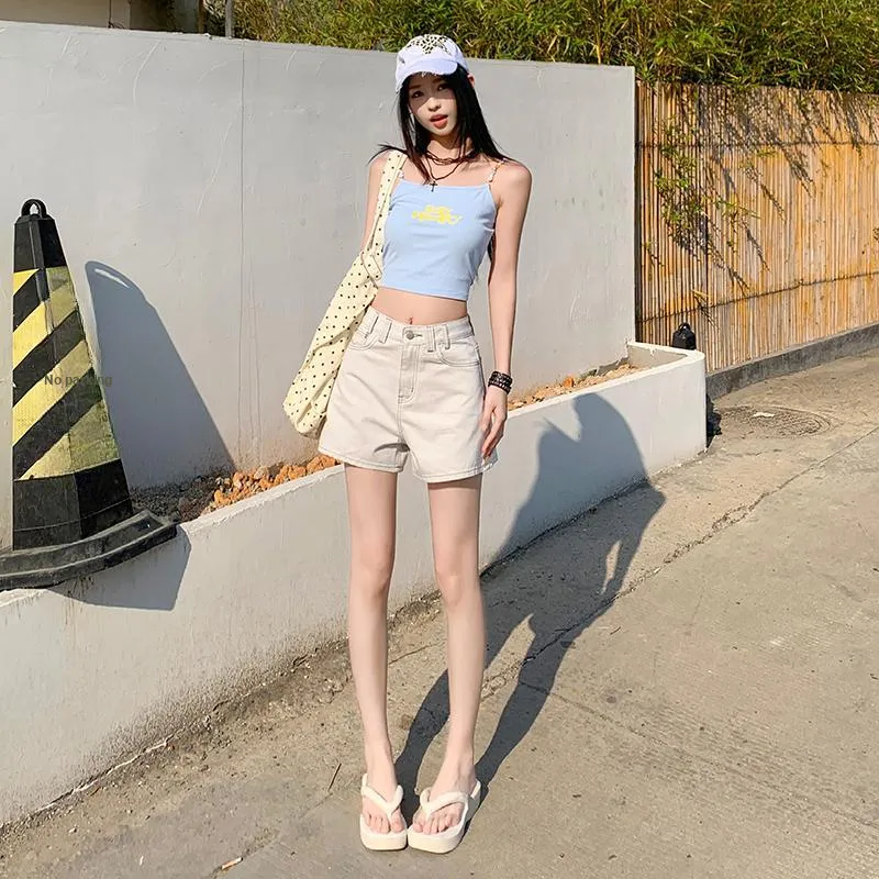 Jenna Chun Denim Shorts Women's Gray White-5