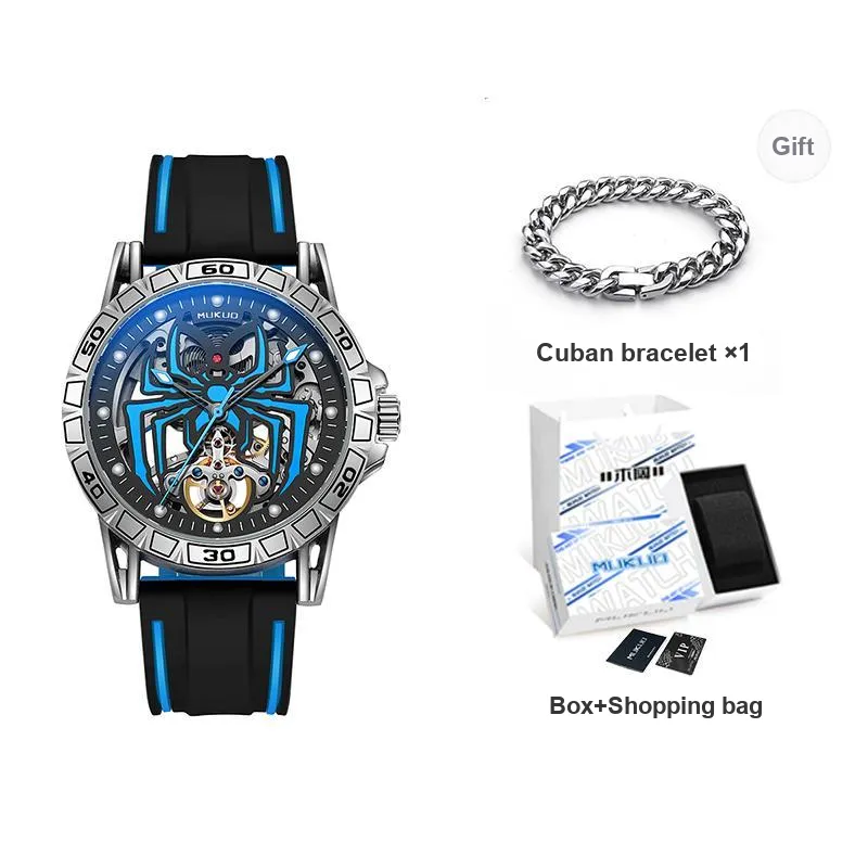 MUKUO Hero Collection Automatic Mechanical Movement Silicone Strap Watch Men's Watches Cut-Out Dial-0