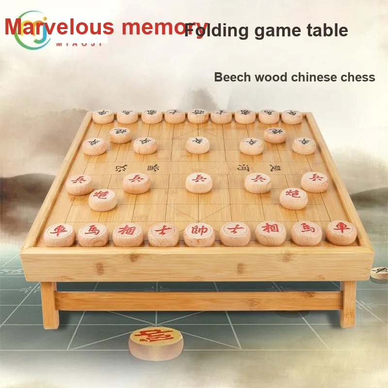 Miao Ji Chinese Chess Bamboo Chessboard Beech Wood Chess Table Board Games-1