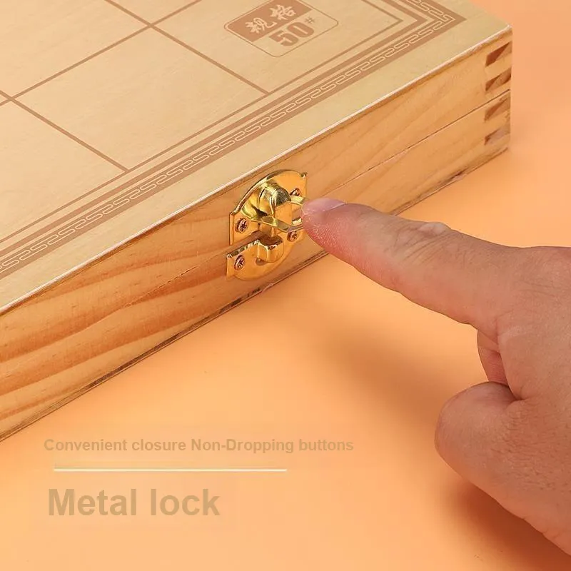 Lezhi By Me Chinese Chess Wooden Foldable Wooden Box With Checkerboard Design Portable Board Games-4