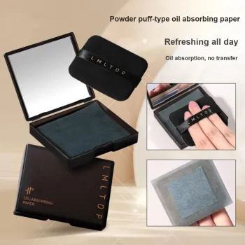 LMLTOP Face Bamboo Charcoal Oil Absorption Paper Includes Powder Puff & Compact Mirror
