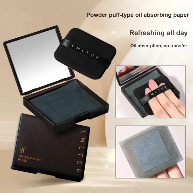LMLTOP Face Bamboo Charcoal Oil Absorption Paper Includes Powder Puff & Compact Mirror-0