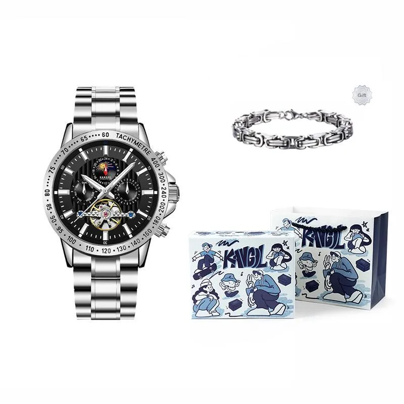 KANGOL Interstellar Series Automatic Mechanical Movement Stainless Steel Strap Watch Men's Watches Black Dial-21