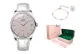 Silver Case Pink Dial Silver Needle White Leather Strap